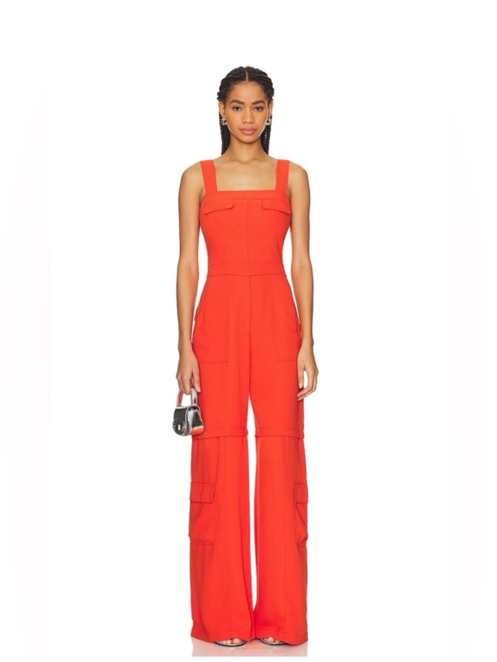 Amanda Uprichard Red Square-Neck Wide-Leg Jumpsuit